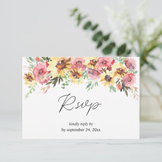 Zonnebloem, zomerbloem met gemiddelde RSVP-kaart RSVP Kaartje (Staand voorkant)