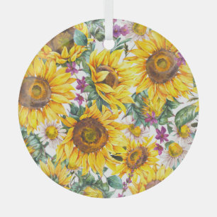 Zonnebloem : Zomergele bloei. Glas Ornament