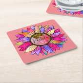 Zonnebloem Zomroze en Paars Kartonnen Onderzetters (Schuin)