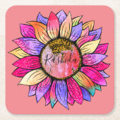 Zonnebloem Zomroze en Paars Kartonnen Onderzetters (Voorkant)