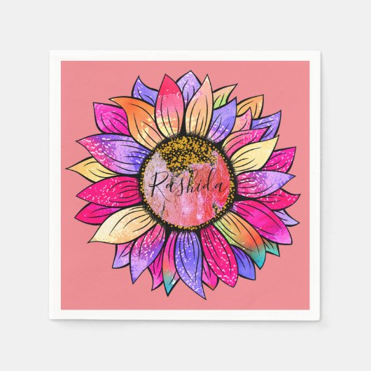 Zonnebloem Zomroze en Paars Servet (Voorkant)