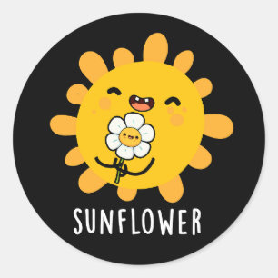 Zonnebloem Zon en ventilator donkerbruine BG Ronde Sticker