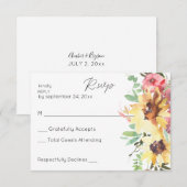 Zonnebloem zonder maaltijdkaart RSVP-kaart RSVP Kaartje (Voorkant / Achterkant)