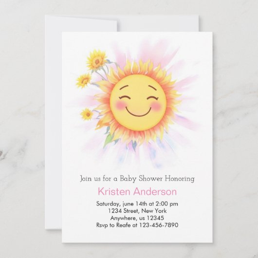 Zonnebloem Zonneschijn Boho Meisje Baby shower Kaart (Voorkant)