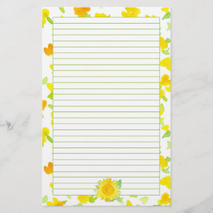 Zonnebloem Zonneschijn Gele Waterverf Bloemen Line Briefpapier