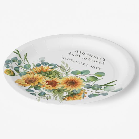 Zonnebloem Zonneschijn Herfst Baby shower Papieren Bordje (Gekanteld)