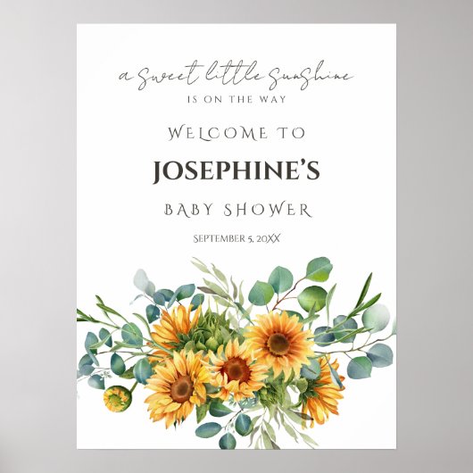 Zonnebloem Zonneschijn Herfst Baby shower Welkomst Poster (Voorkant)