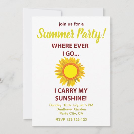 Zonnebloem Zonneschijn Zomerfeest Kaart (Voorkant)