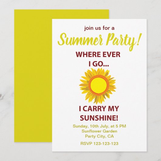 Zonnebloem Zonneschijn Zomerfeest Kaart (Voorkant / Achterkant)