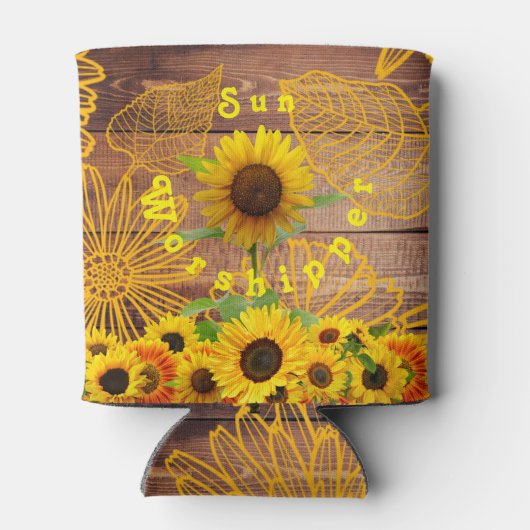 Zonnebloem Zonnewerper Hou het koud Blikjeskoeler (Achterkant)