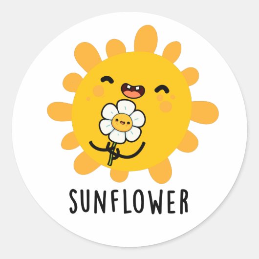 Zonnebloem Zonnezon en Bloem Pun Ronde Sticker (Voorkant)
