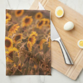 Zonnebloem Zonsondergang in een landelijke veldkle Theedoek (Quarter Fold)