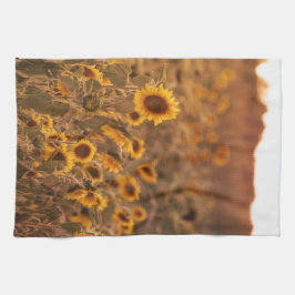 Zonnebloem Zonsondergang in een landelijke veldkle Theedoek