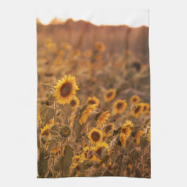 Zonnebloem Zonsondergang in een landelijke veldkle Theedoek