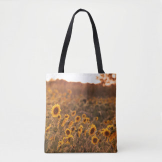 Zonnebloem Zonsondergang in een landelijke veldkle Tote Bag