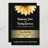 Zonnebloem & Zwart Bewaar de datum Bruiloft uitnod Kaart (Voorkant / Achterkant)