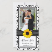 Zonnebloem Zwart Bloemen Ribbon bruiloft Dank u Bedankkaart (Voorkant)