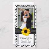 Zonnebloem Zwart Bloemen Ribbon bruiloft Dank u Bedankkaart (Voorkant / Achterkant)