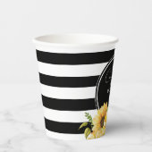 Zonnebloem Zwart en Wit Gestreepte Trouw Bruilofts Papieren Bekers (Voorkant)