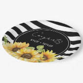 Zonnebloem Zwart en Wit Gestreepte Trouw Bruilofts Papieren Bordje (Gekanteld)