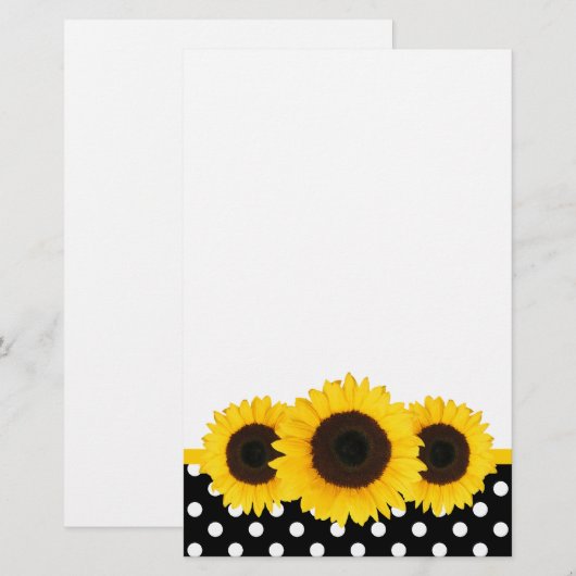 Zonnebloem zwart en wit Polka Dots Briefpapier (Voorkant / Achterkant)