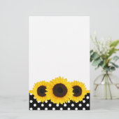 Zonnebloem zwart en wit Polka Dots Briefpapier (Staand voorkant)