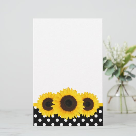 Zonnebloem zwart en wit Polka Dots Briefpapier (Staand voorkant)