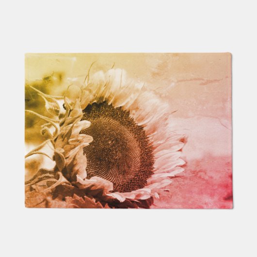 Zonnebloem, zwart en wit, vervormd,  deurmat (Voorkant)
