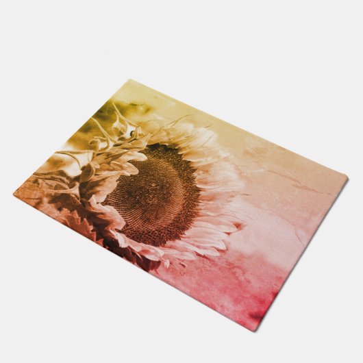 Zonnebloem, zwart en wit, vervormd,  deurmat (Schuin)