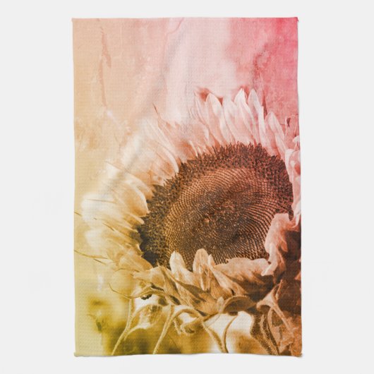 Zonnebloem, zwart en wit, vervormd, theedoek (Verticaal)