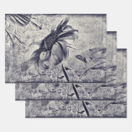 Zonnebloem  zwart en witte Antiek textuur Inpakpapier Vel