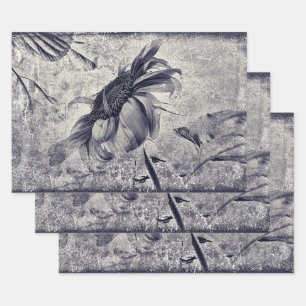 Zonnebloem zwart en witte Antiek textuur Inpakpapier Vel