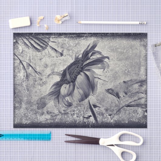 Zonnebloem  zwart en witte Antiek textuur Tissuepapier (Craft)