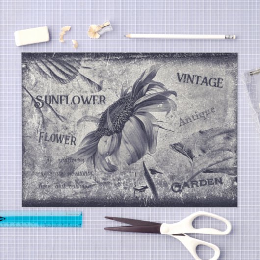 Zonnebloem zwart en witte ephemera textuur tissuepapier (Craft)