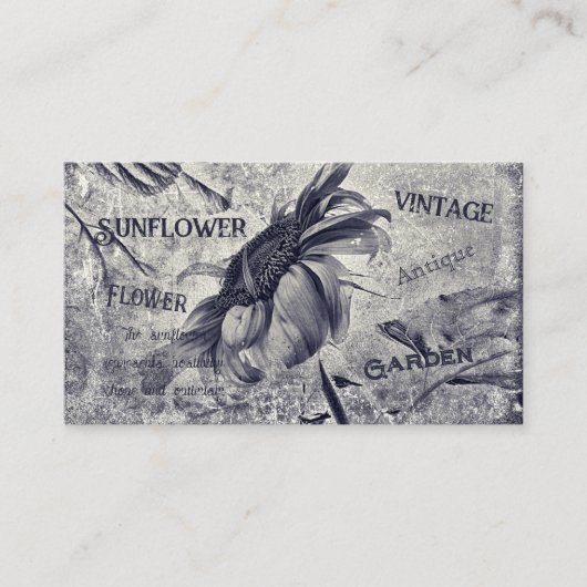 Zonnebloem  zwart en witte ephemera textuur visitekaartje (Voorkant)