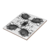  zonnebloem zwart en witte nieuwe kunst tegeltje (Zijkant)