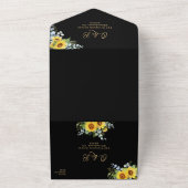 Zonnebloem Zwart Goud Kalligrafie Bruiloft All In One Uitnodiging (Buitenkant)