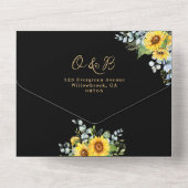 Zonnebloem Zwart Goud Kalligrafie Bruiloft All In One Uitnodiging (Achterkant)
