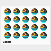 ZONNEBLOEM ZWART WIT AQUA BLAUW BLAUWGROEN MONOGRA RONDE STICKER (Vel)