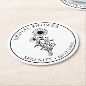 Zonnebloem Zwart Wit Bloem Bruiloft Feest Ronde Kartonnen Onderzetter (Gebogen)