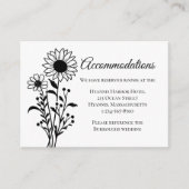 Zonnebloem Zwart Wit Bloemen Huwelijk Accommodatie Informatiekaartje (Voorkant)