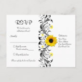Zonnebloem Zwart & Wit Bloemen RSVP Briefkaart (Achterkant)