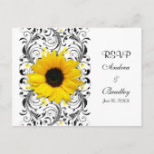 Zonnebloem Zwart & Wit Bloemen RSVP Briefkaart (Voorkant)