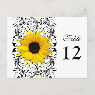 Zonnebloem Zwart & Wit Bloemen Tafel Nummer Kaart