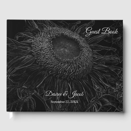 Zonnebloem Zwart-wit Bloemenkunst Elegant Gastenboek (Voorkant)