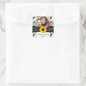 Zonnebloem Zwart Wit Damast Foto Bruiloft Vierkante Sticker (Tas)