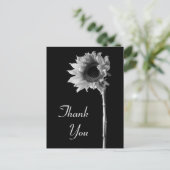 Zonnebloem zwart-wit foto bedankt briefkaart (Staand voorkant)