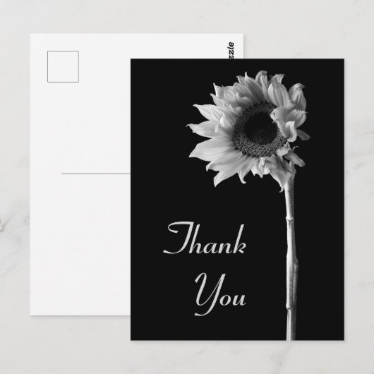 Zonnebloem zwart-wit foto dank je wel briefkaart (Voorkant / Achterkant)