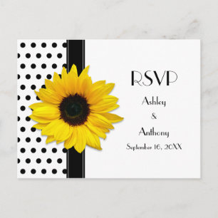 Zonnebloem Zwart Wit Polka Dot RSVP Briefkaart