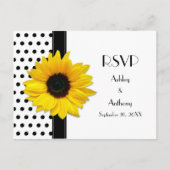 Zonnebloem Zwart Wit Polka Dot RSVP Briefkaart (Voorkant)